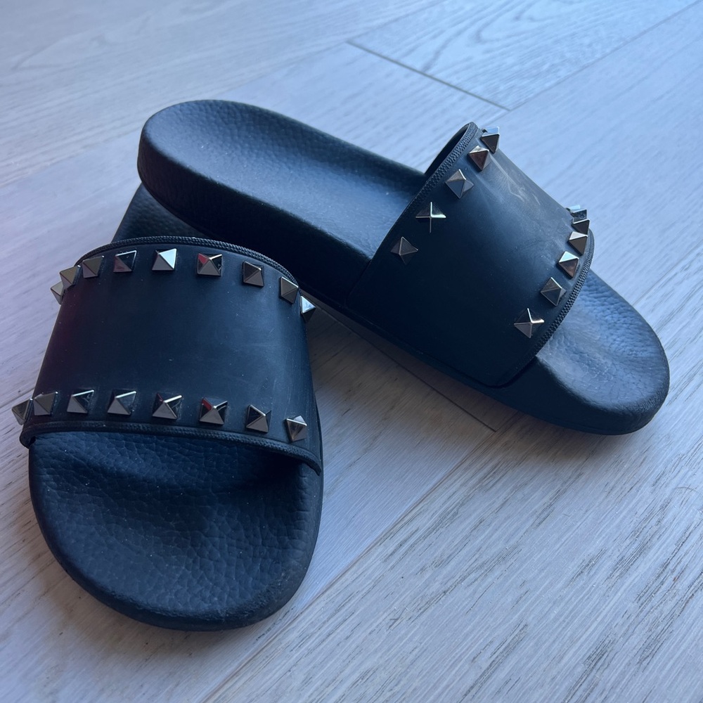 Valentino Black Studded Slide Sandals